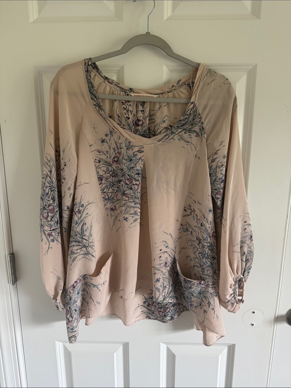 Rebecca Taylor 100% Silk Women's Floral Scoop Neck Blouse in Blush Pink SZ 4